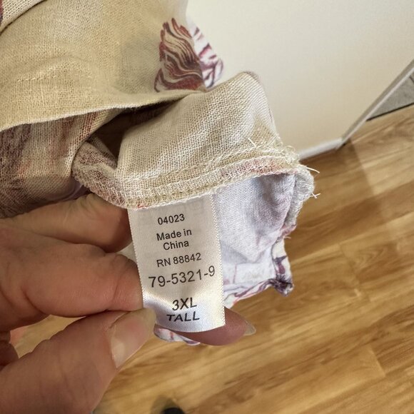 King Size Mens Hawaiian Button Up Shirt Beige & Pink Tropical Print 3X Plus Size - Picture 9 of 9